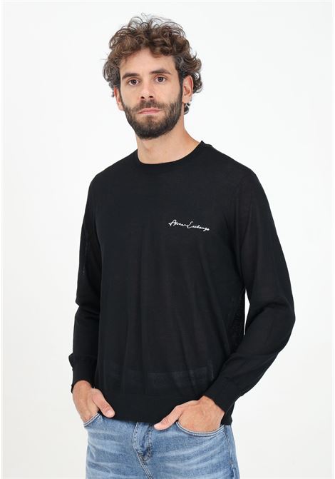 Black crew-neck sweater for men with logo embroidery ARMANI EXCHANGE | 8NZM5AZM1YZ1200
